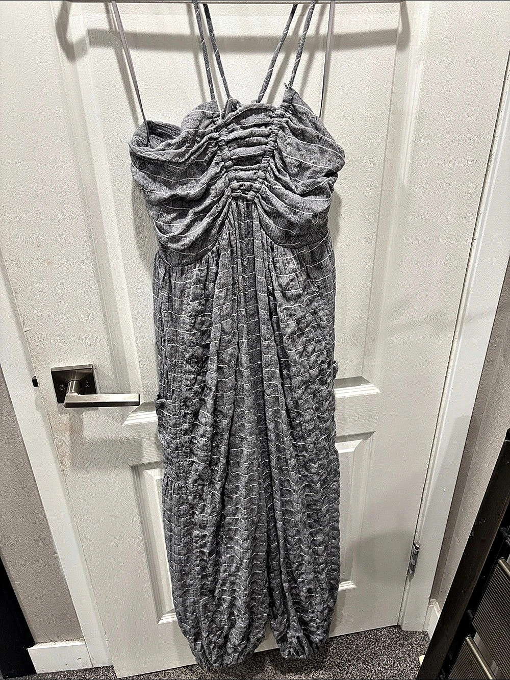 White Birch Gray Textured Wide Leg Jumpsuit with pockets 22Size Medium